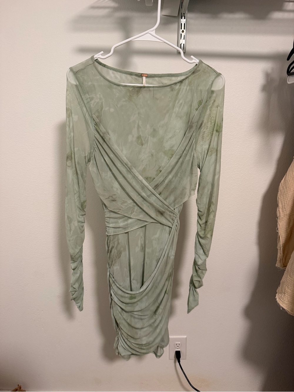Free People Sage Green Draped Wrap-Style Mini Dress